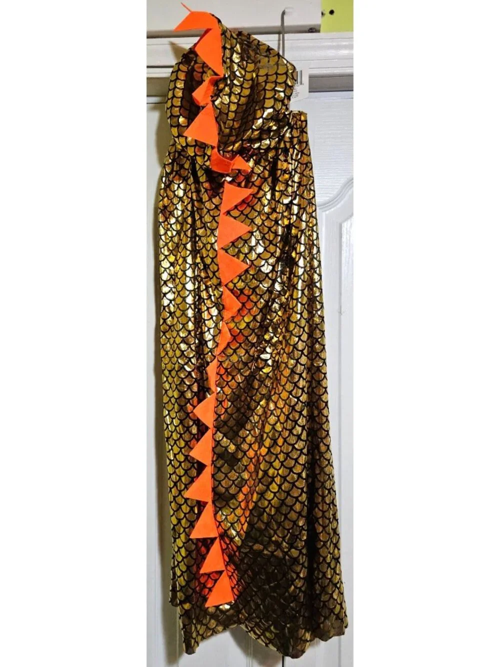 Gold Orange Scale Dragon Dinosaur Hooded Cape Halloween Dress Up Castle Kids NEW